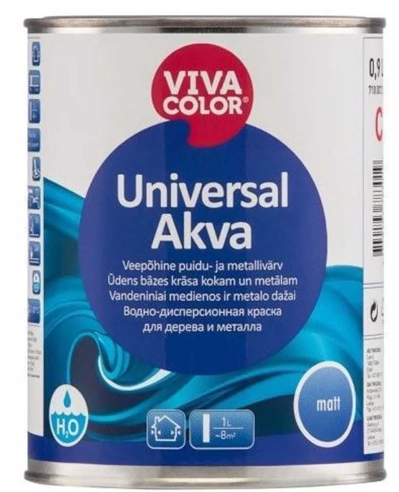 UNIVERSAALVÄRV VIVACOLOR UNIVERSAL AKVA 0,9L VALGE (A) MATT