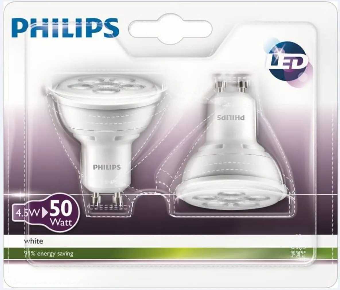 LEDLAMP 50 - 4,5W GU10 WH 36D 230V PHILIPS 2TK PAKIS