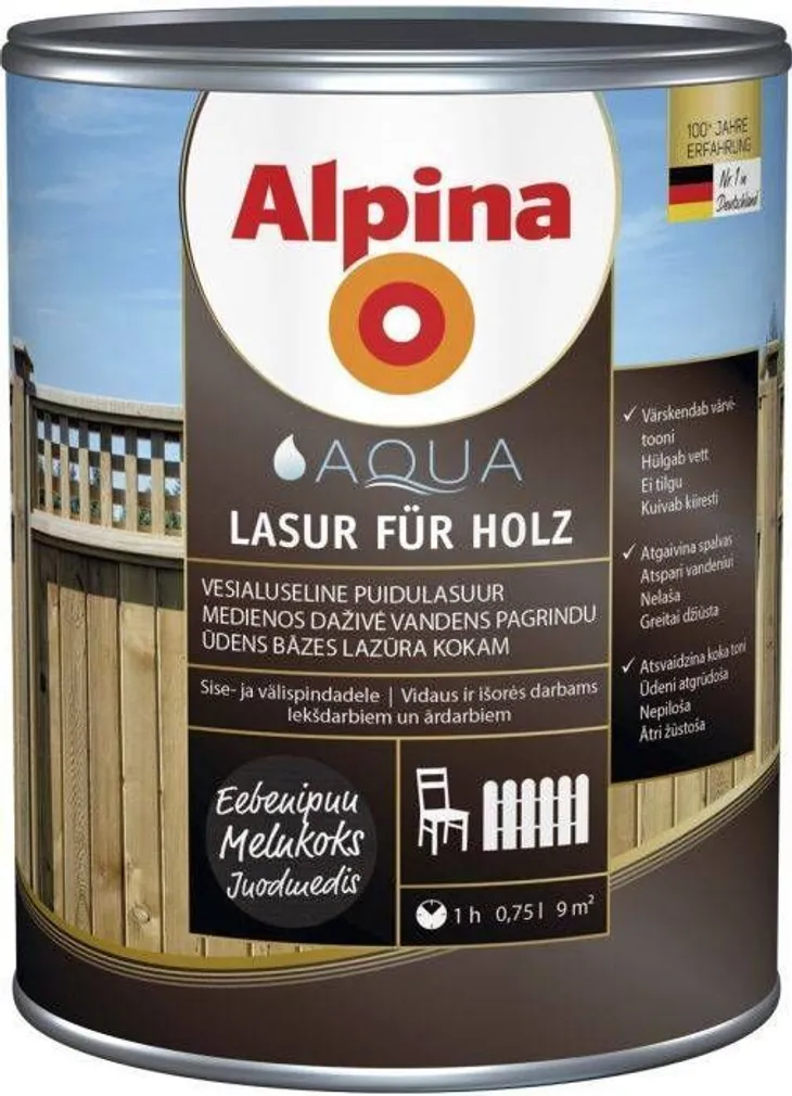 PUIDUKAITSEVAHEND ALPINA AQUA LASUR FÜR HOLZ 0,75L EEBENIPUU