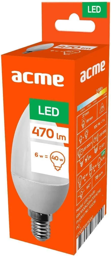 LED LAMP 6W E14 CANDLE 2700K 470LM ACME