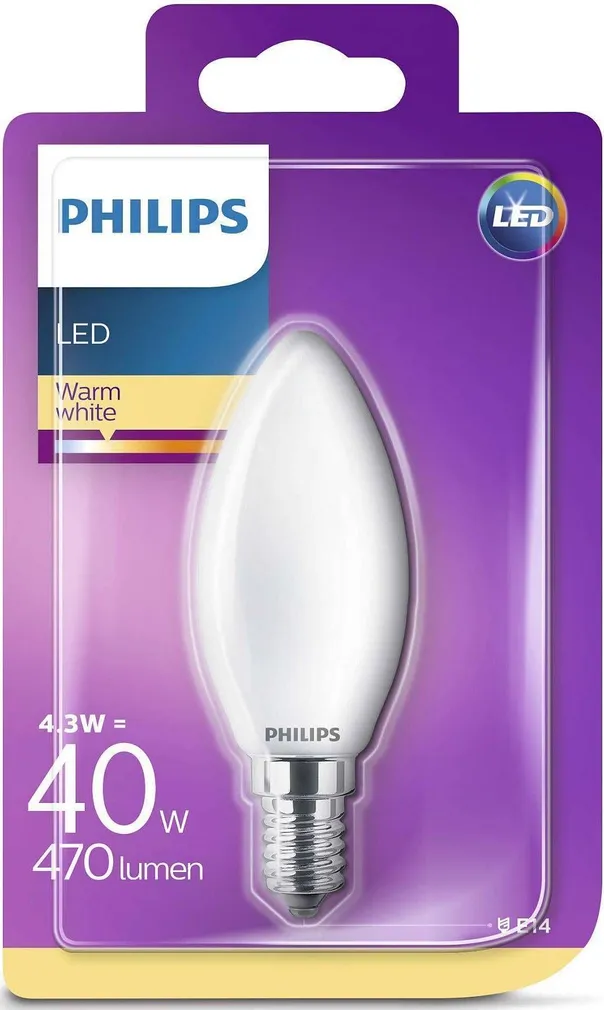 LED LAMP CLASSIC 4,3 - 40W B35 E14 WW FR PHILIPS