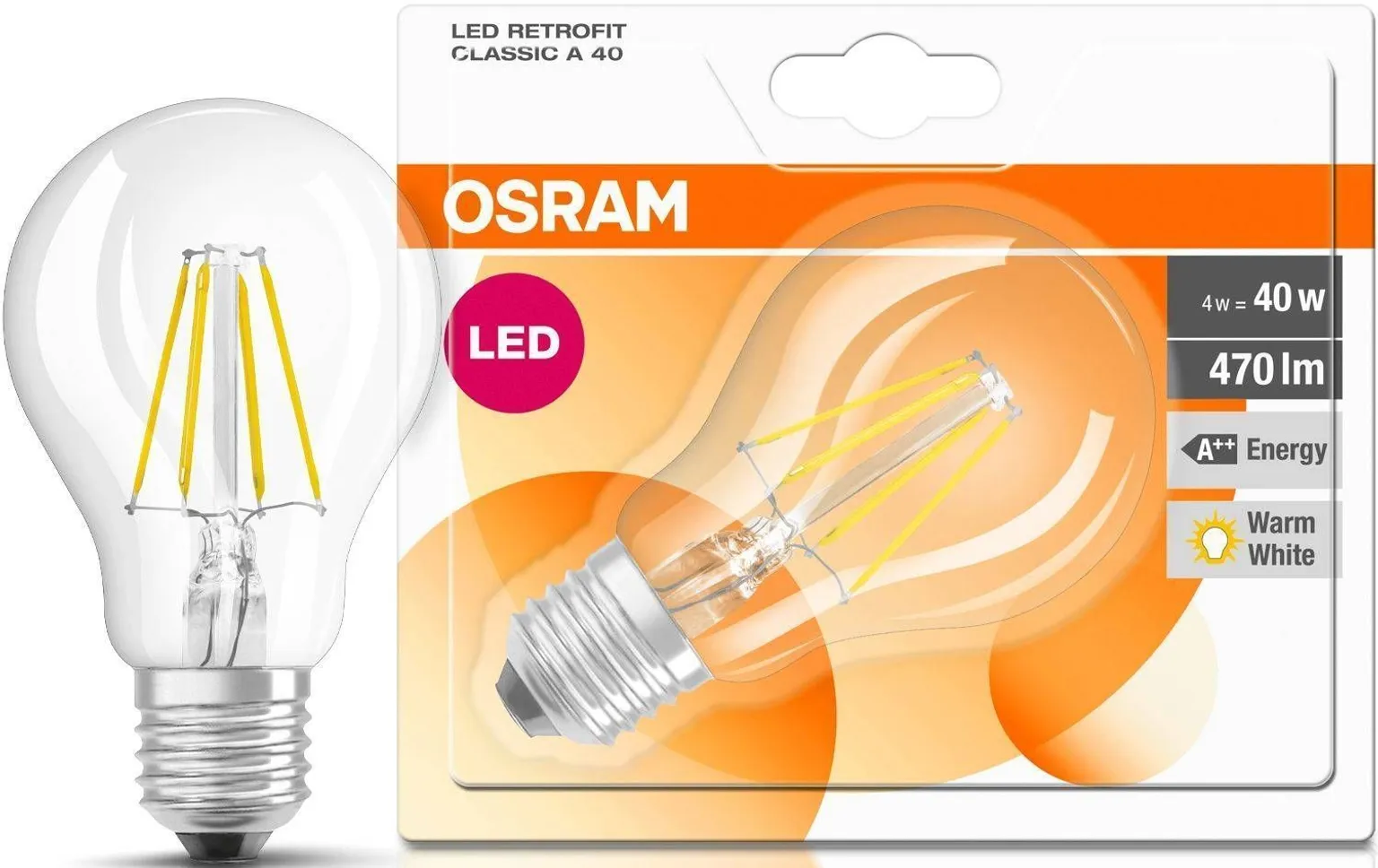 LED LAMP OSRAM LED RETROFIT CLASSIC 4W E27 A60 2700K 470LM