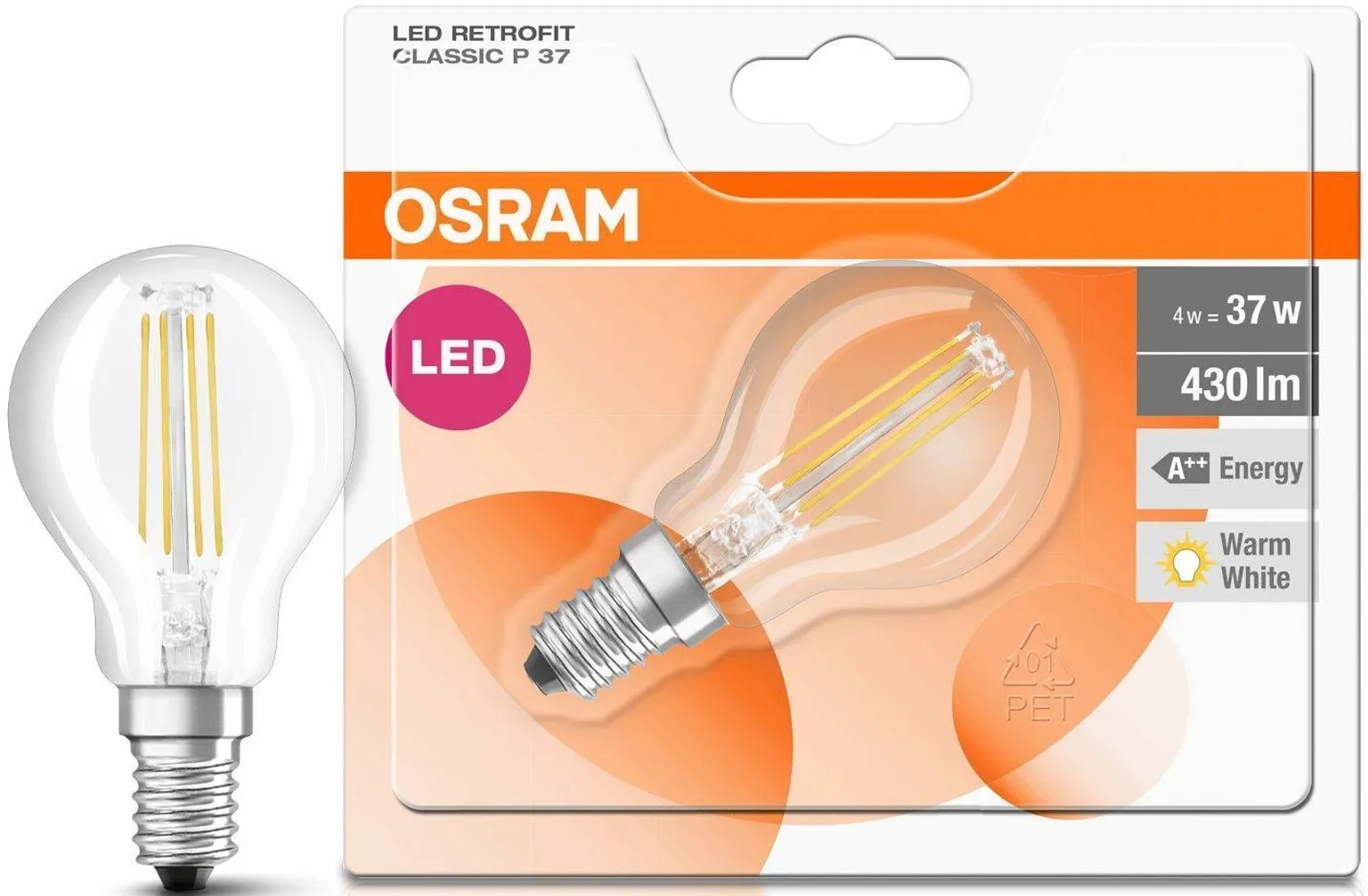 LED LAMP OSRAM LED RETROFIT CLASSIC 4W E14 P45 2700K 470LM 