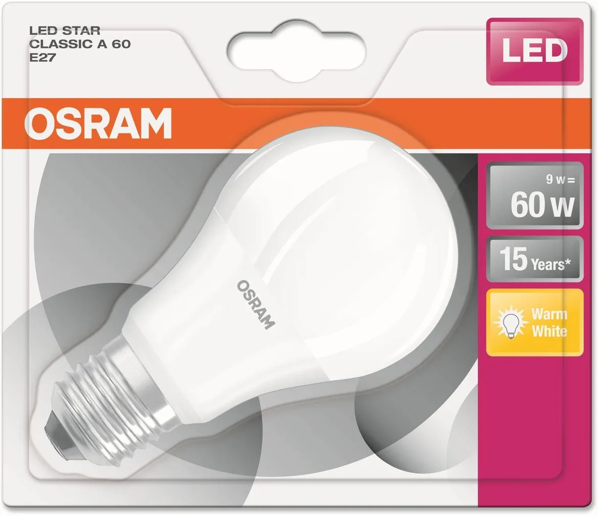 LED LAMP OSRAM LED STAR CLASSIC 9W E27 A60 2700K 806LM