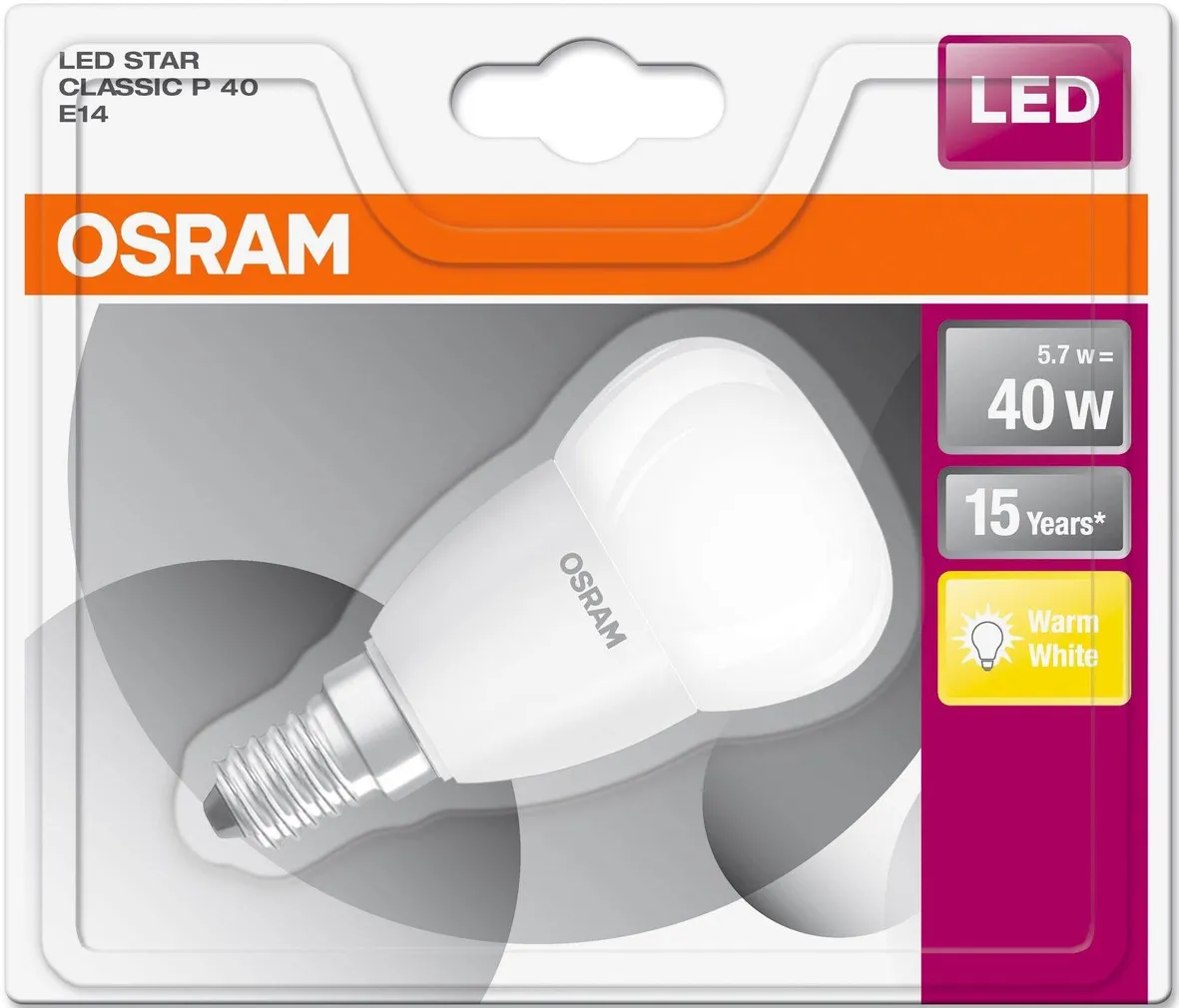 LED LAMP OSRAM LED STAR CLASSIC 5,7W E14 P45 2700K 470LM