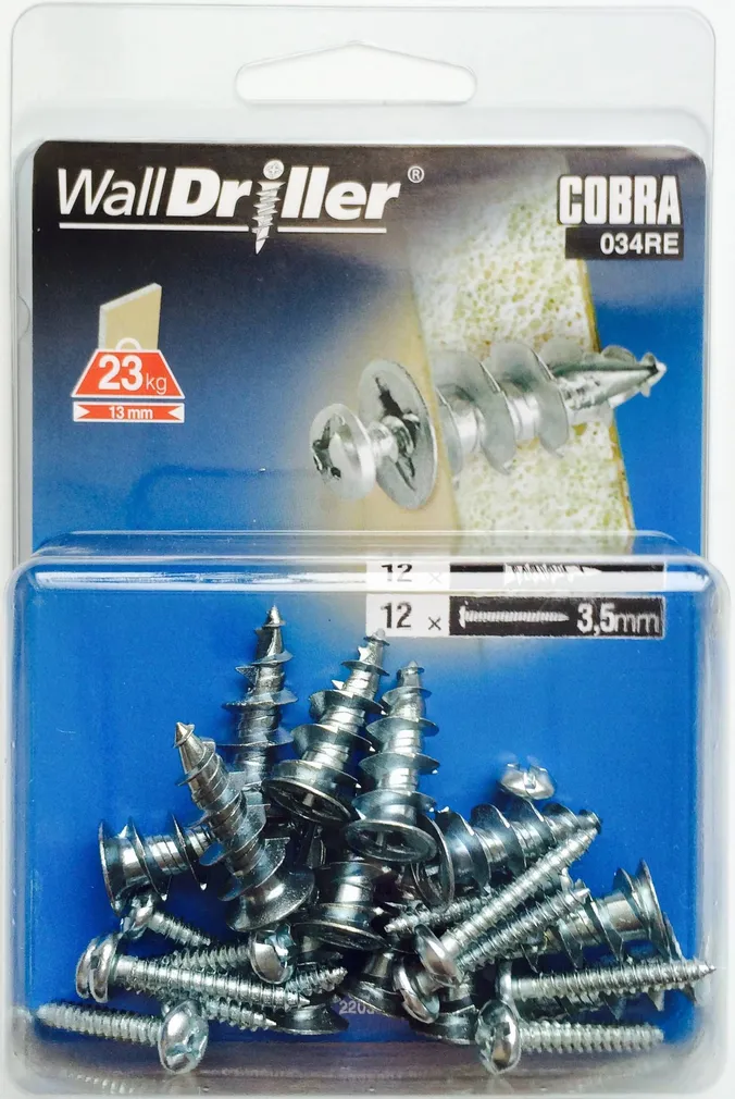 TÜÜBEL KIPSPLAADILE COBRA WALLDRILLER + KRUVI 3,5X25MM