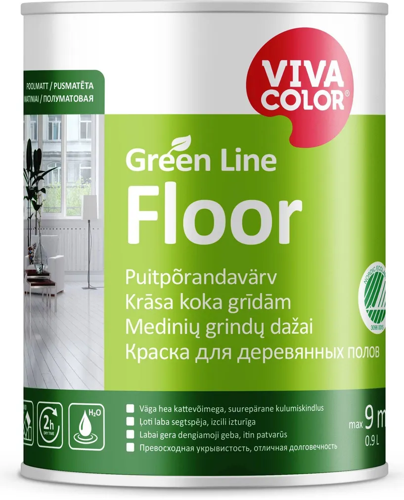 PUITPÕRANDAVÄRV VIVACOLOR GREEN LINE FLOOR 0,9L VALGE POOLMATT