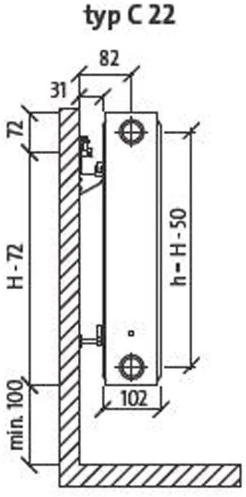 PANEELRADIAATOR PURMO COMPACT PC22 TERAS 600X450X102MM KÜLGÜHENDUS 808W