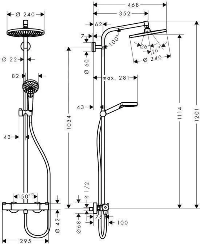 DUŠISEGISTI HANSGROHE CROMETTA S 240 TERMOSTAAT ÜLA- JA KÄSIDUŠIGA