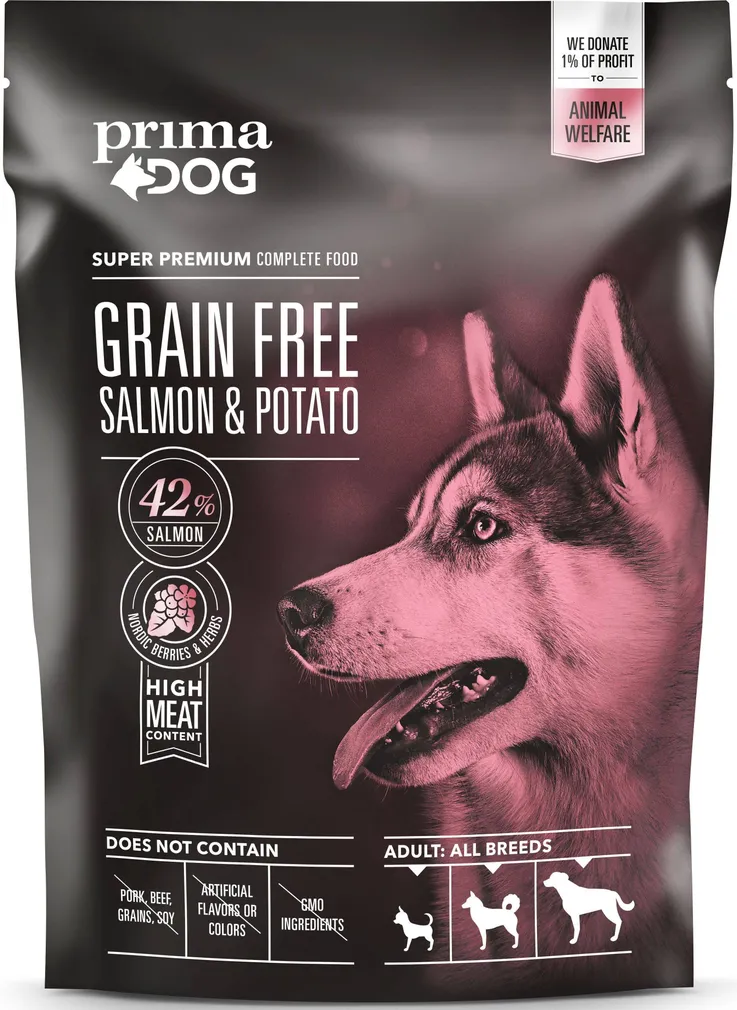 KOERATOIT PRIMADOG GRAINFREE LÕHE-KARTULI TÄISTOIT 1,5KG