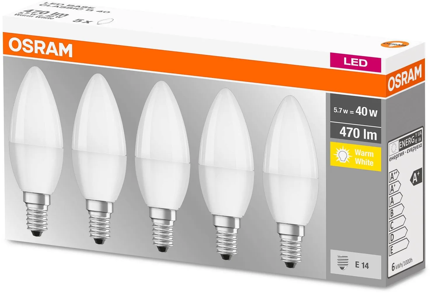 LED LAMP OSRAM 5W E14 B35 2700K 470LM MATT 5TK PAKIS