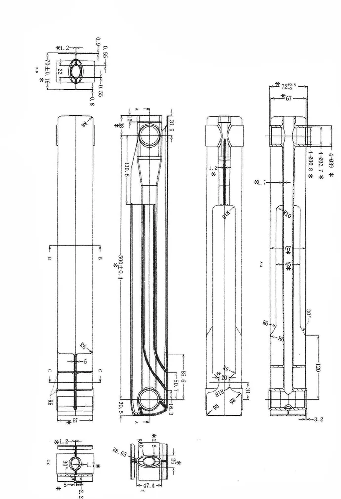 ALUMIINIUMIST RADIAATOR HERMES H-500 700X576X71MM KÜLGÜHENDUS 10 RIBI 818W