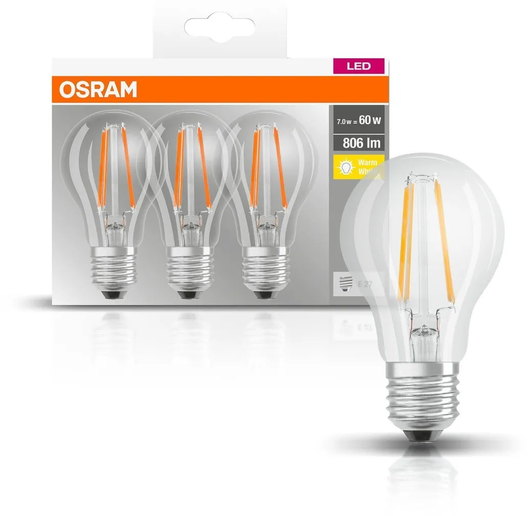 LED LAMP OSRAM 7W A60 827 FIL E27 3TK PAKIS 