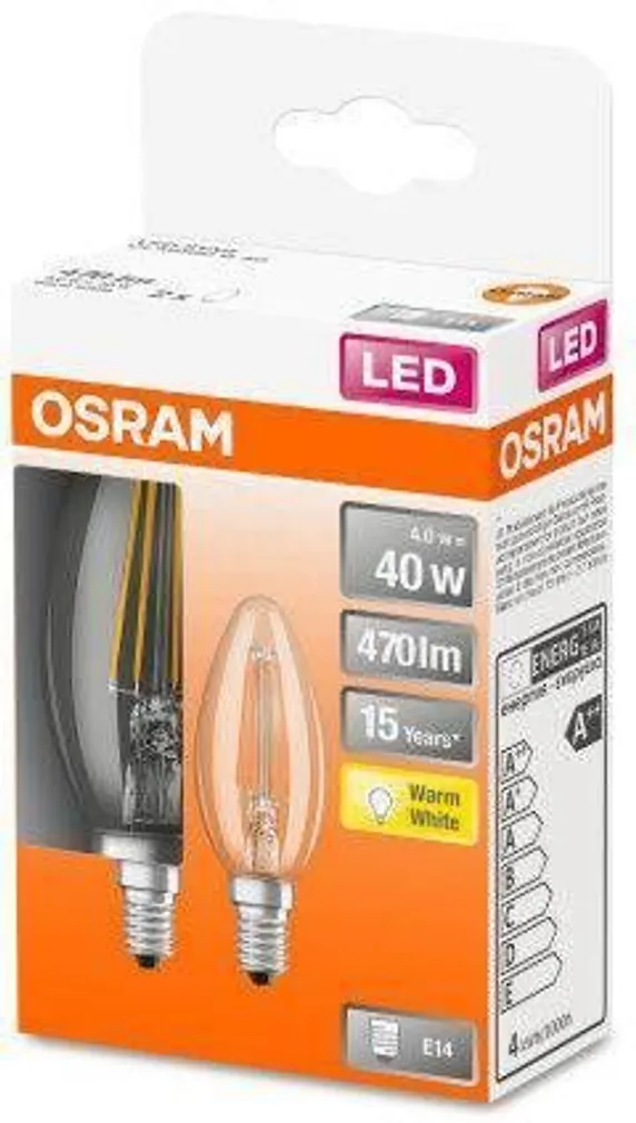 LED LAMP OSRAM 4W E14 B35 470LM 2700K 2TK PAKIS