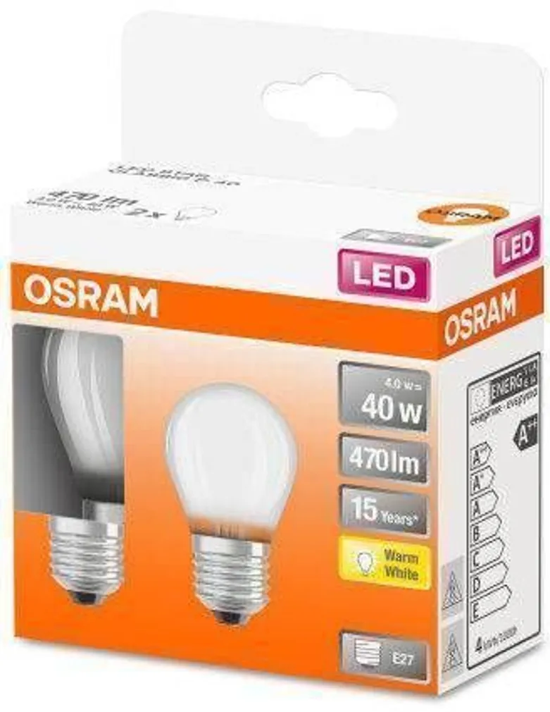 LED LAMP OSRAM 4W E27 P45 470LM 2700K 2TK PAKIS