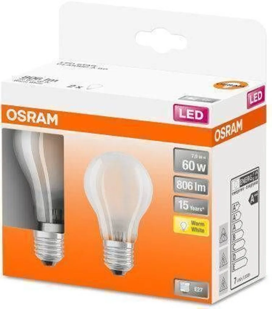 LED LAMP OSRAM 7W E27 A60 806LM 2700K 2TK PAKIS