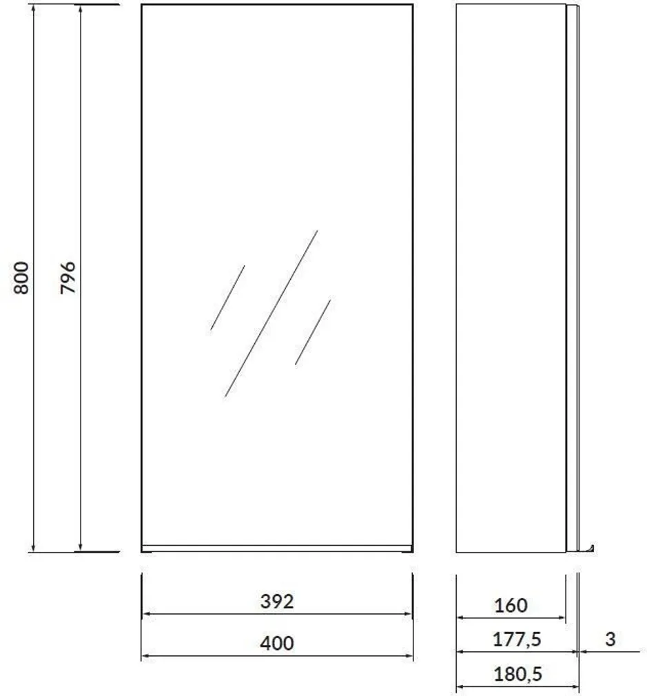 PEEGELKAPP CERSANIT VIRGO 40X80X18CM VALGE