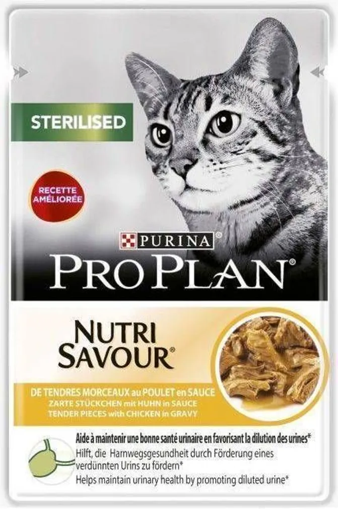 LEMMIKLOOMA PURINA PRO PLAN KASSI EINEKOTIKE NUTRI SAVOUR STERILISED KANA 85G