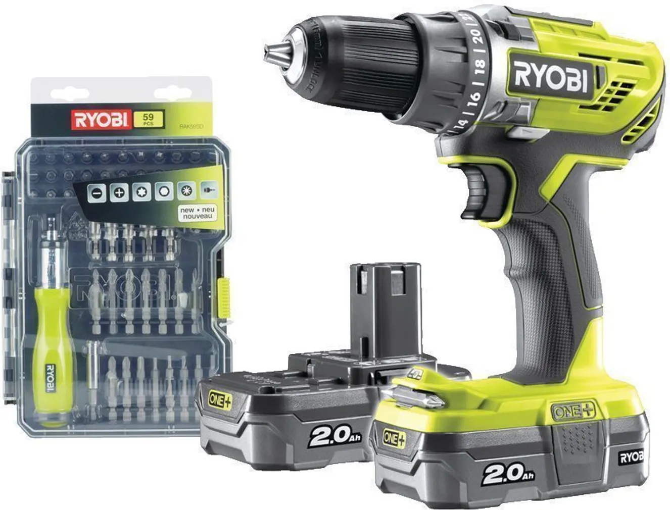 AKUTRELL RYOBI R18DD3-220SA59 18V 2X2,0AH + TARVIKUD