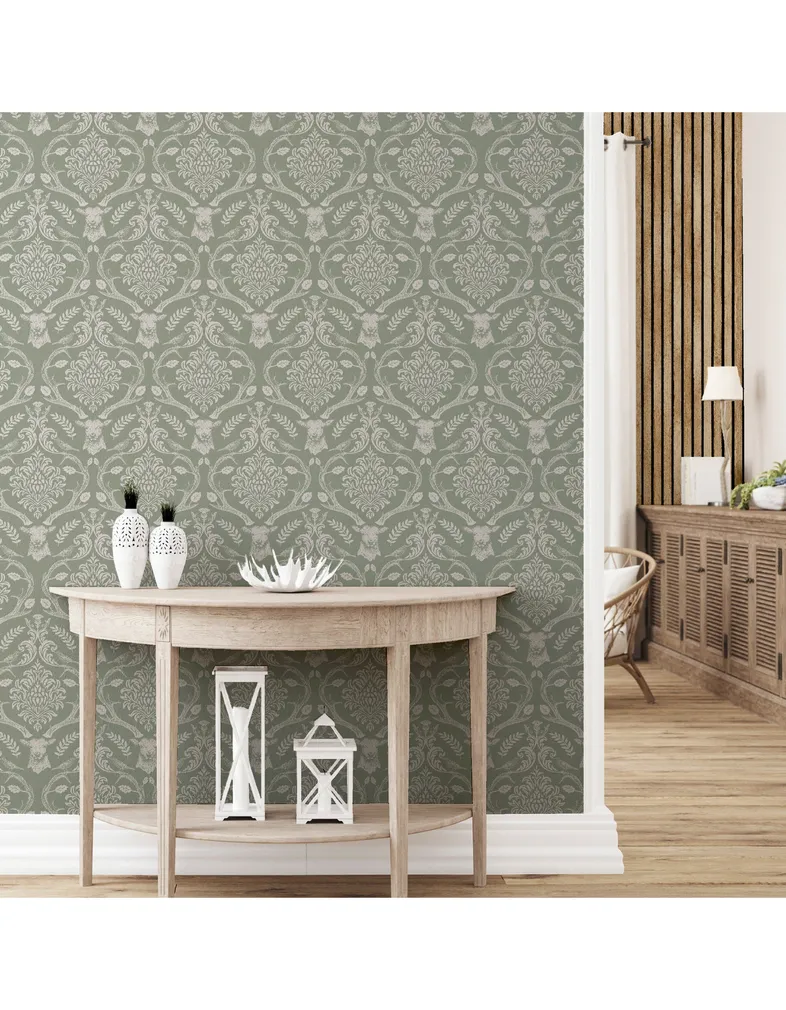 TAPEET ARTHOUSE STAG DAMASK SAGE GREEN 0,53X10,05M