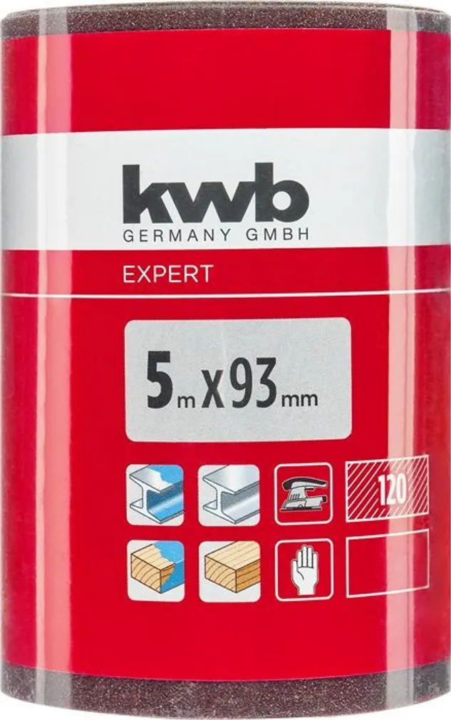 ABRASIIVPABERI RULL KWB 93MM ALUMIINIUMOKSIID P120 5M RULLIS