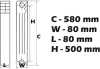 ALUMIINIUMIST RADIAATOR RECORD 800X580X80MM KÜLGÜHENDUS 10 RIBI 1000W