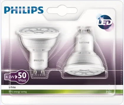 LEDLAMP 50 - 4,5W GU10 WH 36D 230V PHILIPS 2TK PAKIS