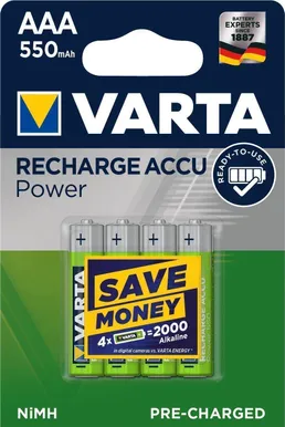 AKUPATAREI VARTA RECHARGE ACCU POWER AAA 4TK PAKIS