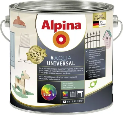 UNIVERSAALVÄRV ALPINA AQUA UNIVERSAL 2,4L VALGE SIIDJASMATT 